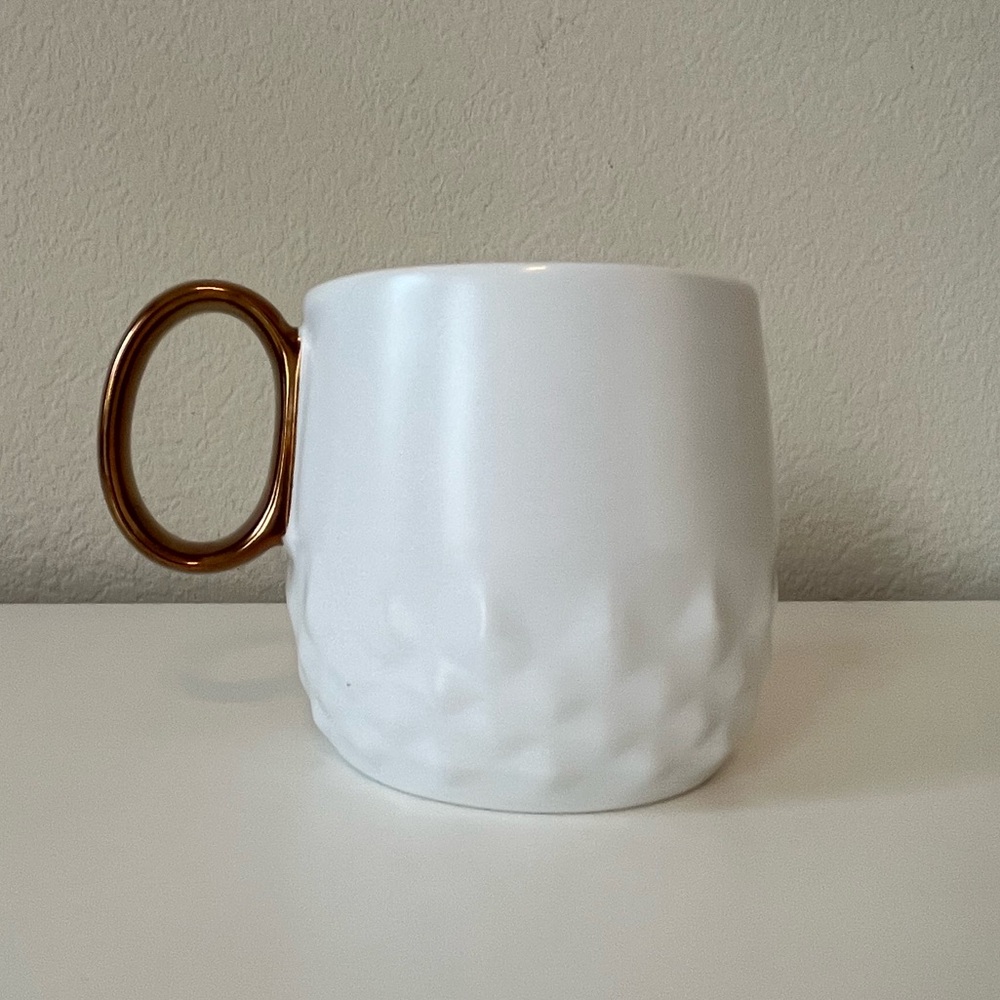 Starbucks Mug 2013 White With Gold Handle Ceramic 12 Ounce Coffee Tea Cup